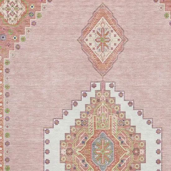 Pink Ivory And Gray Oriental Washable Area Rug With UV Protection Photo 2