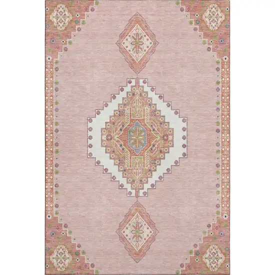 Pink Ivory And Gray Oriental Washable Area Rug With UV Protection Photo 1