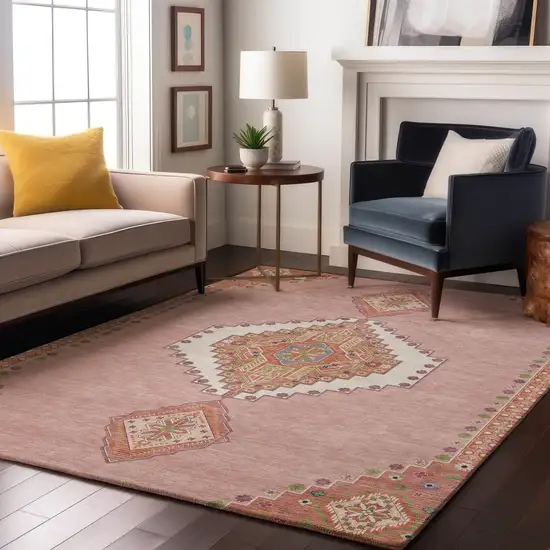 Pink Ivory And Gray Oriental Washable Area Rug With UV Protection Photo 4