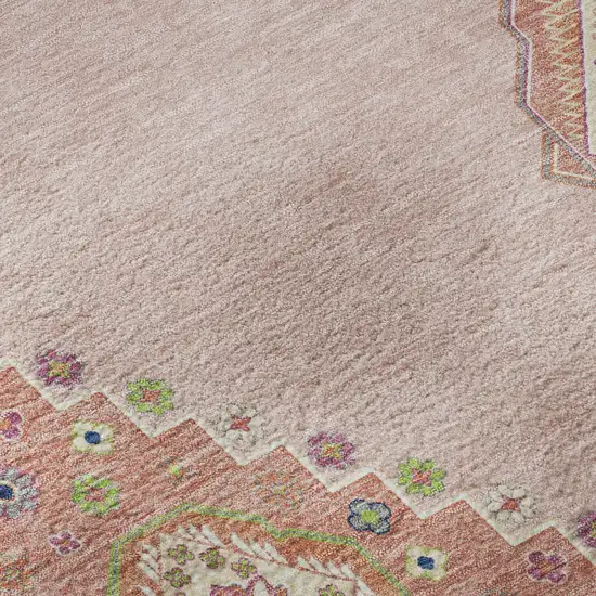 Pink Ivory And Gray Oriental Washable Area Rug With UV Protection Photo 9