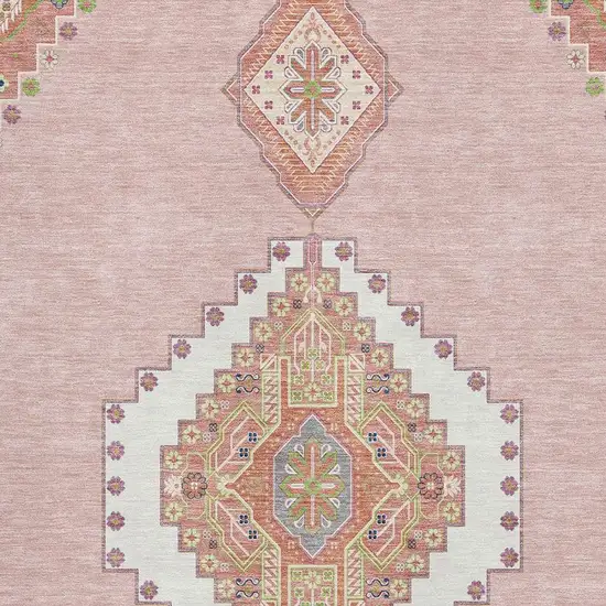 Pink Ivory And Gray Oriental Washable Area Rug With UV Protection Photo 2