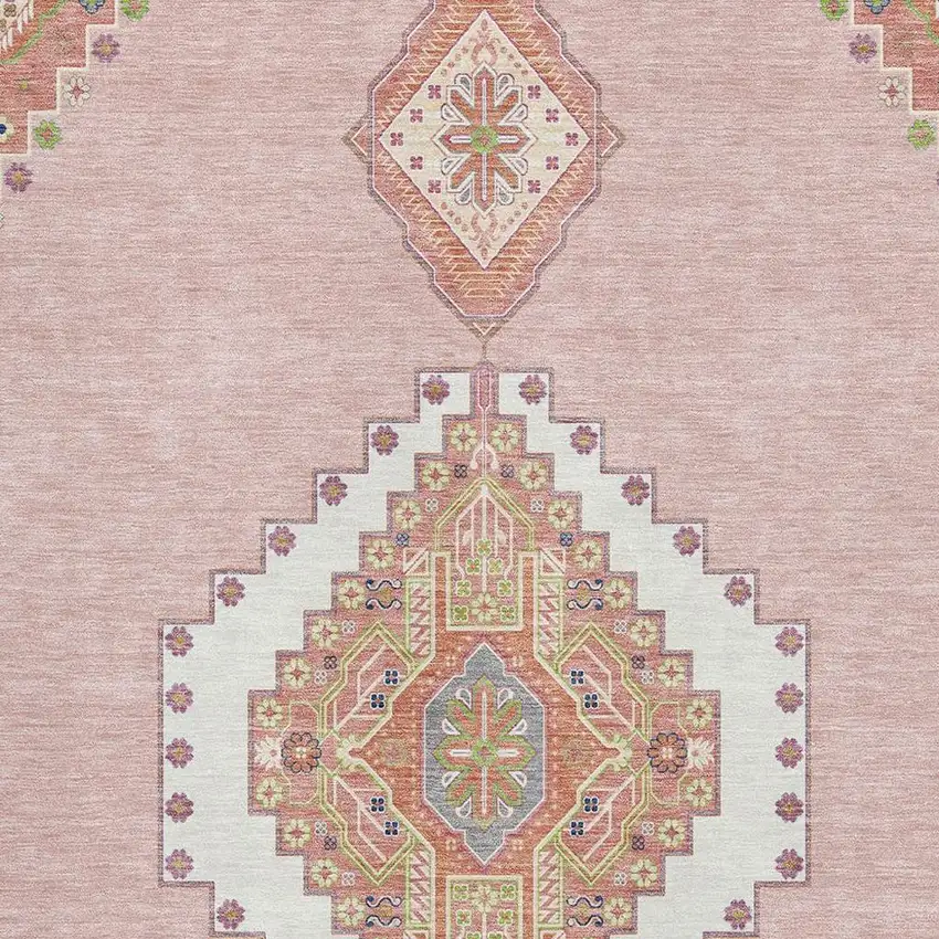 Pink Ivory And Gray Oriental Washable Area Rug With UV Protection Photo 2