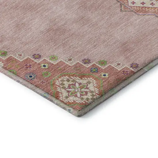 Pink Ivory And Gray Oriental Washable Area Rug With UV Protection Photo 7
