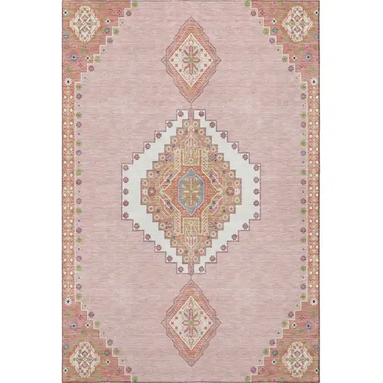 Pink Ivory And Gray Oriental Washable Area Rug With UV Protection Photo 3