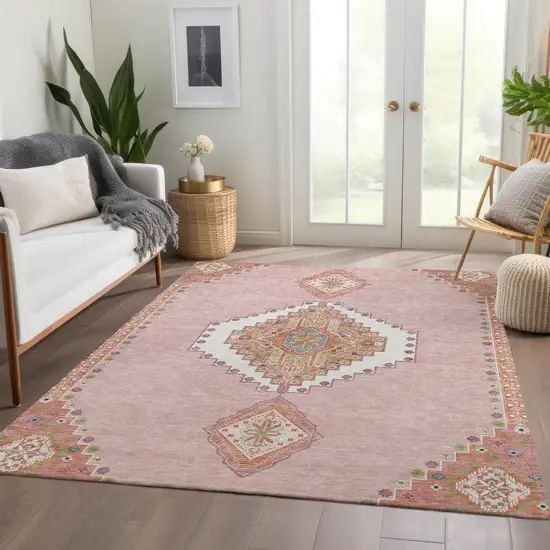 Pink Ivory And Gray Oriental Washable Area Rug With UV Protection Photo 5