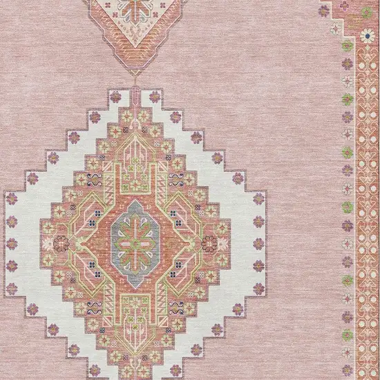 Pink Ivory And Gray Oriental Washable Area Rug With UV Protection Photo 2