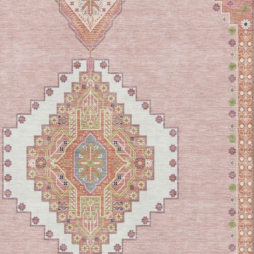 Pink Ivory And Gray Oriental Washable Area Rug With UV Protection Photo 2