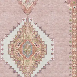 Photo of Pink Ivory And Gray Oriental Washable Area Rug With UV Protection
