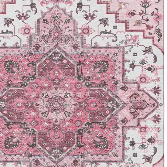 Pink Ivory And Gray Oriental Washable Area Rug With UV Protection Photo 2