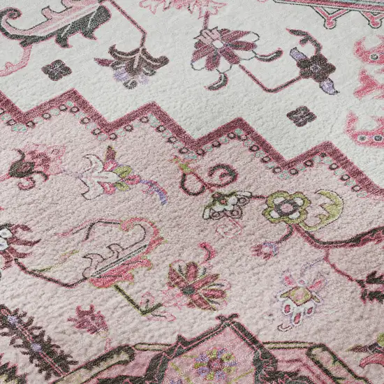Pink Ivory And Gray Oriental Washable Area Rug With UV Protection Photo 9