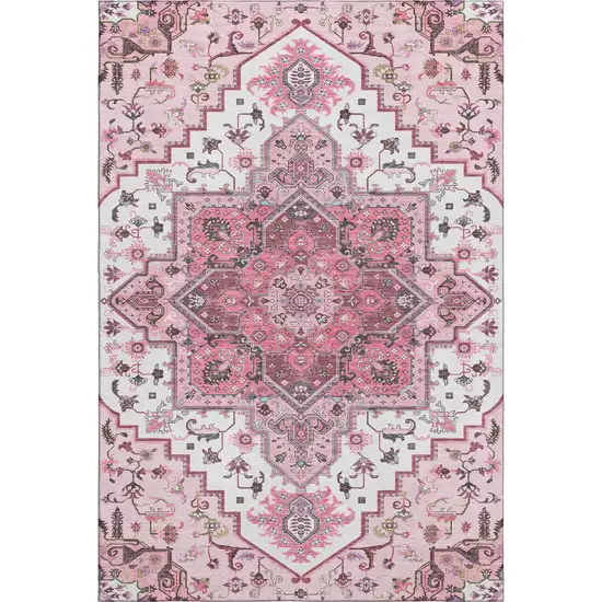 Pink Ivory And Gray Oriental Washable Area Rug With UV Protection Photo 1