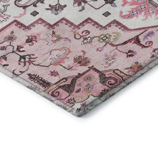 Pink Ivory And Gray Oriental Washable Area Rug With UV Protection Photo 7