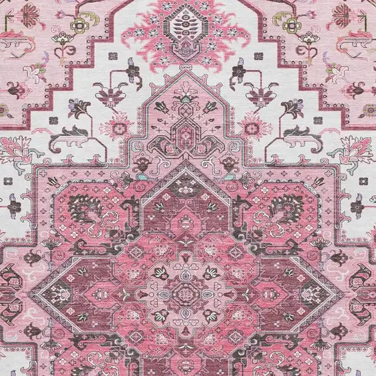 Pink Ivory And Gray Oriental Washable Area Rug With UV Protection Photo 2