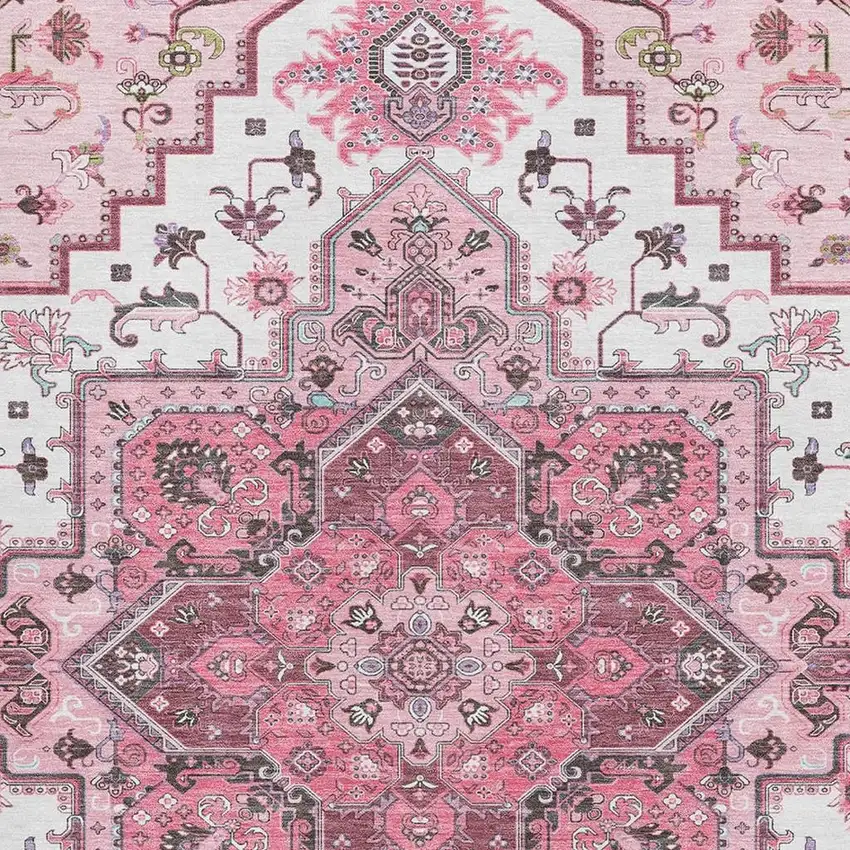 Pink Ivory And Gray Oriental Washable Area Rug With UV Protection Photo 2