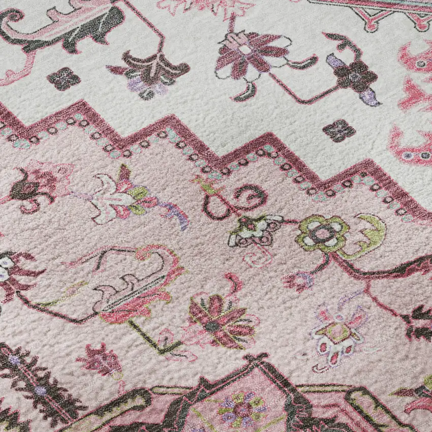 Pink Ivory And Gray Oriental Washable Area Rug With UV Protection Photo 9