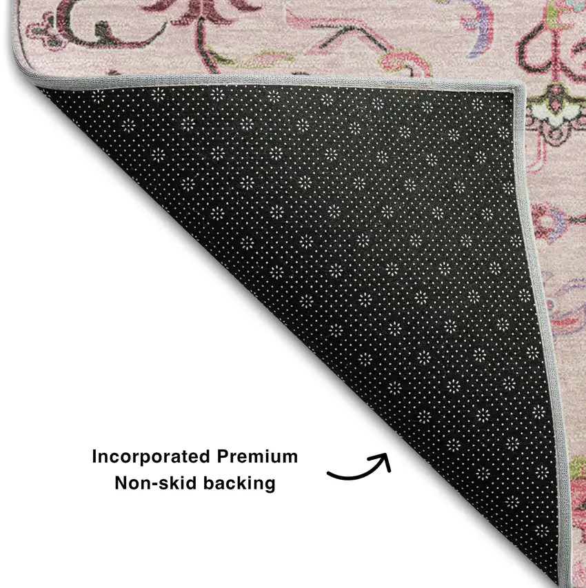 Pink Ivory And Gray Oriental Washable Area Rug With UV Protection Photo 6
