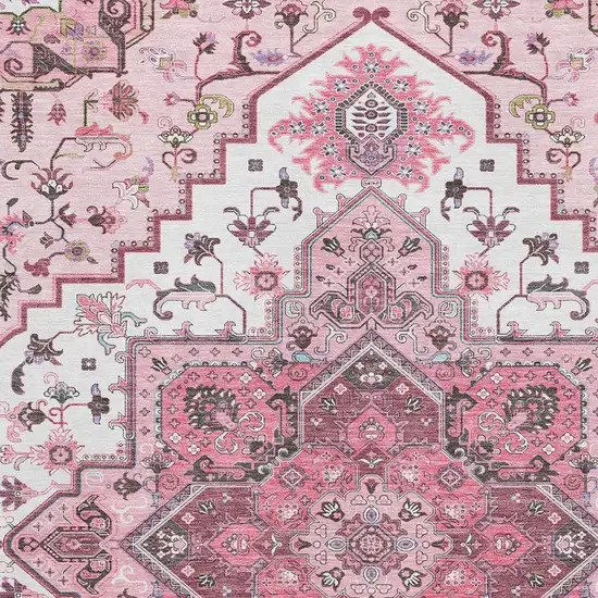 Pink Ivory And Gray Oriental Washable Area Rug With UV Protection Photo 2