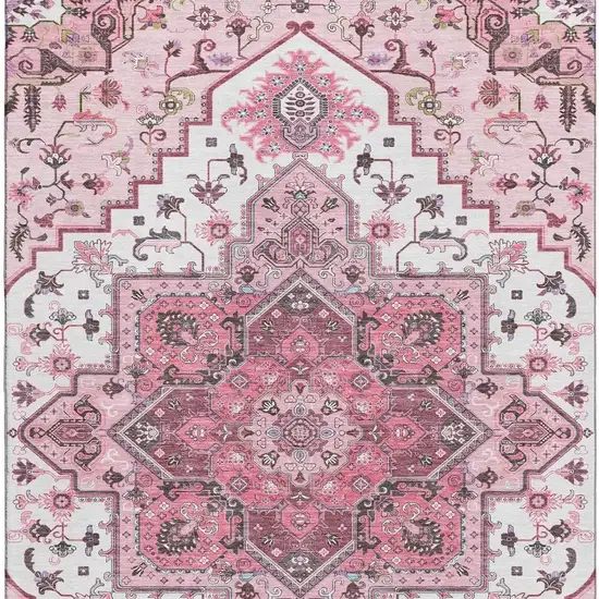 Pink Ivory And Gray Oriental Washable Area Rug With UV Protection Photo 3