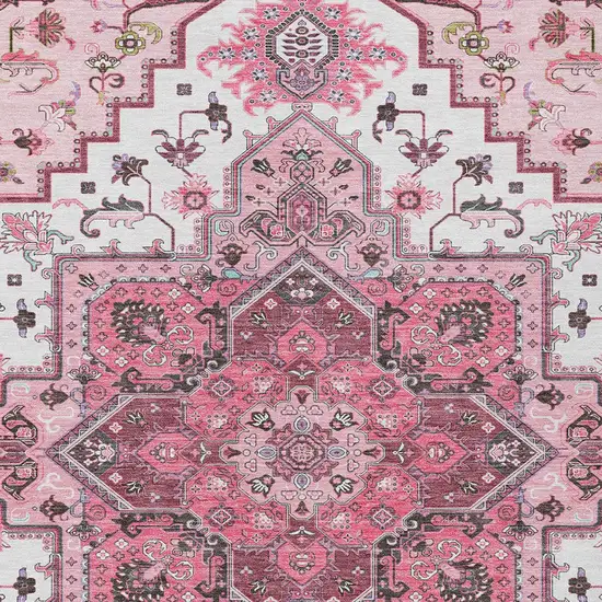 Pink Ivory And Gray Oriental Washable Indoor Outdoor Area Rug Photo 6