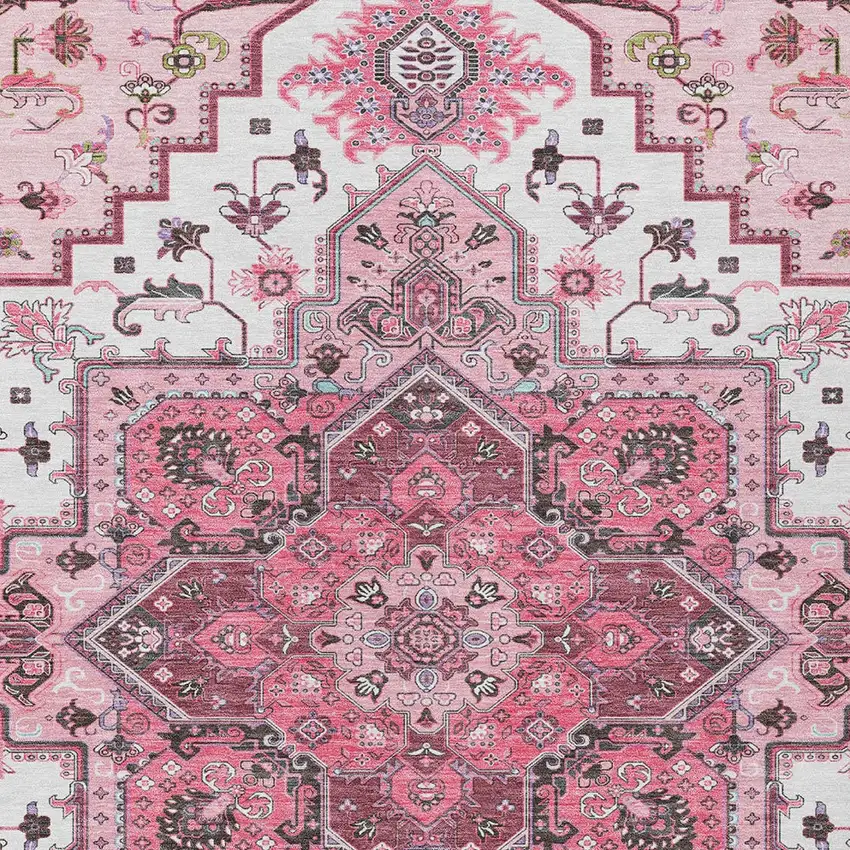 Pink Ivory And Gray Oriental Washable Indoor Outdoor Area Rug Photo 6