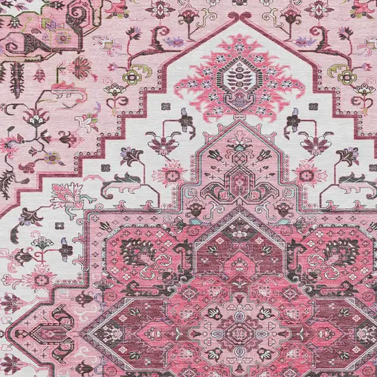 Pink Ivory And Gray Oriental Washable Indoor Outdoor Area Rug Photo 6