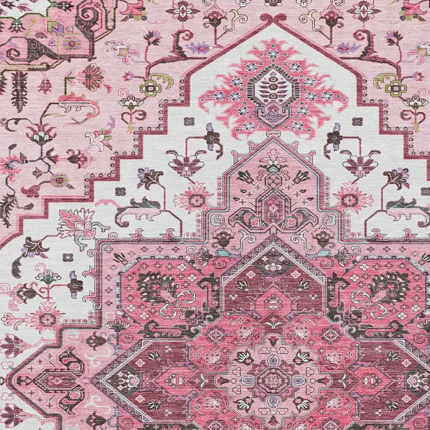 Pink Ivory And Gray Oriental Washable Indoor Outdoor Area Rug Photo 6
