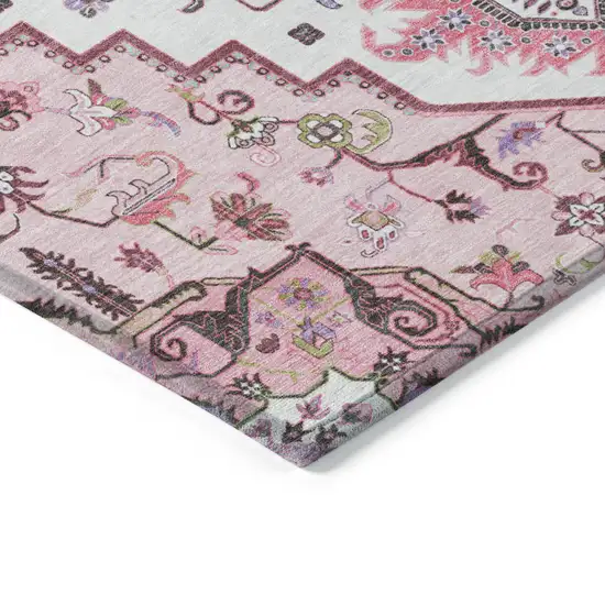 Pink Ivory And Gray Oriental Washable Indoor Outdoor Area Rug Photo 4