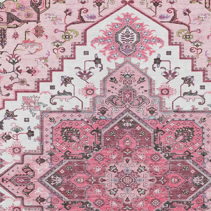 Pink Ivory And Gray Oriental Washable Indoor Outdoor Area Rug Photo 6