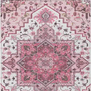 Photo of Pink Ivory And Gray Oriental Washable Indoor Outdoor Area Rug