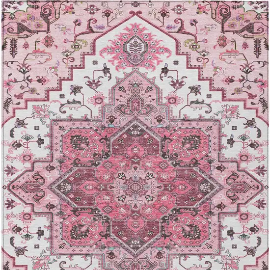 Pink Ivory And Gray Oriental Washable Indoor Outdoor Area Rug Photo 8