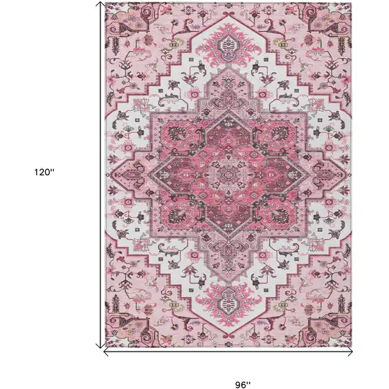 Pink Ivory And Gray Oriental Washable Indoor Outdoor Area Rug Photo 3