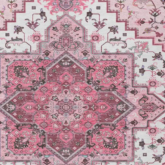 Pink Ivory And Gray Oriental Washable Indoor Outdoor Area Rug Photo 6