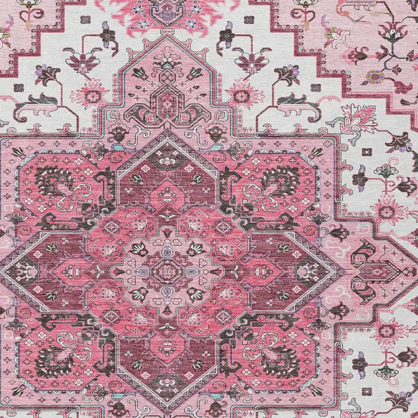Pink Ivory And Gray Oriental Washable Indoor Outdoor Area Rug Photo 6