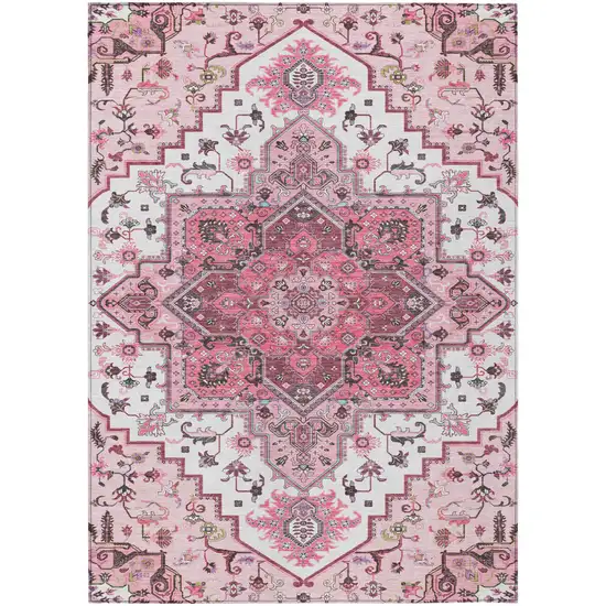 Pink Ivory And Gray Oriental Washable Indoor Outdoor Area Rug Photo 2