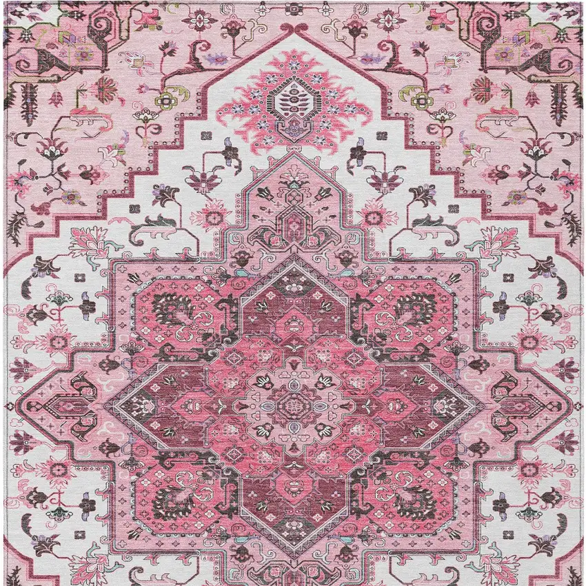 Pink Ivory And Gray Oriental Washable Indoor Outdoor Area Rug Photo 8