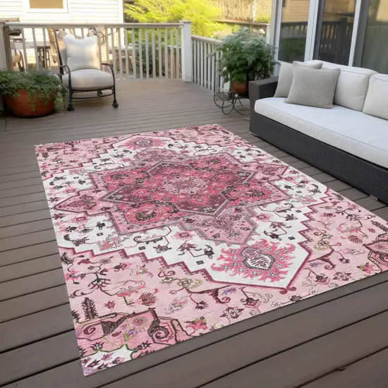 Pink Ivory And Gray Oriental Washable Indoor Outdoor Area Rug Photo 9
