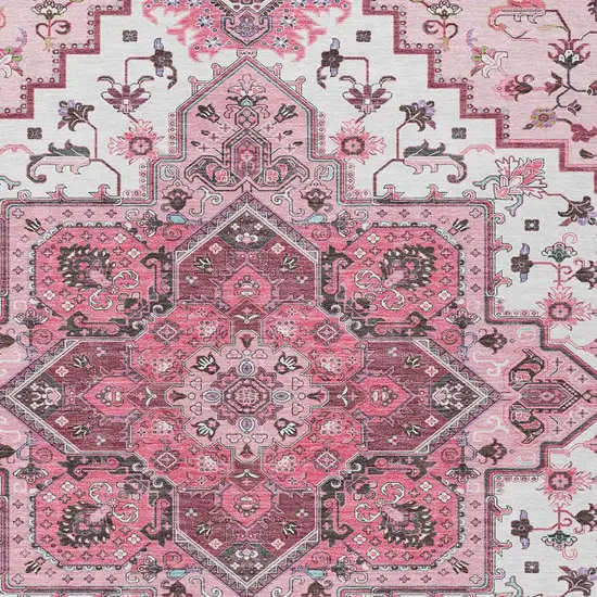 Pink Ivory And Gray Oriental Washable Indoor Outdoor Area Rug Photo 6