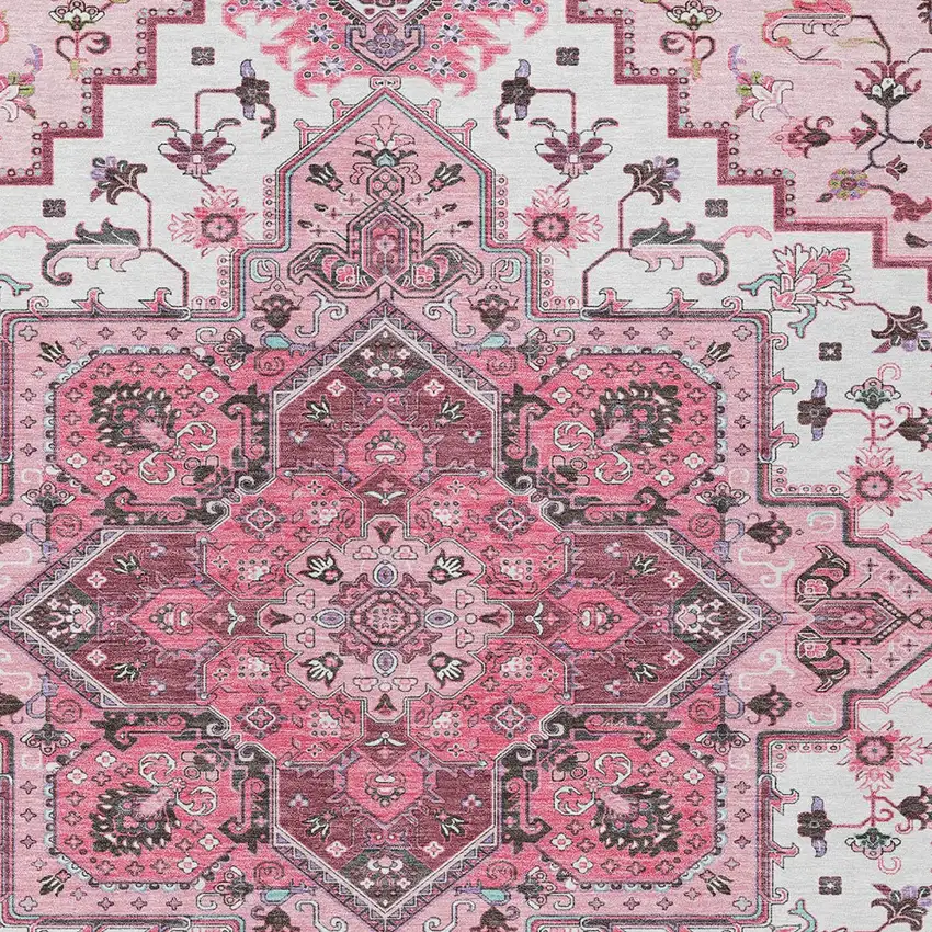 Pink Ivory And Gray Oriental Washable Indoor Outdoor Area Rug Photo 6