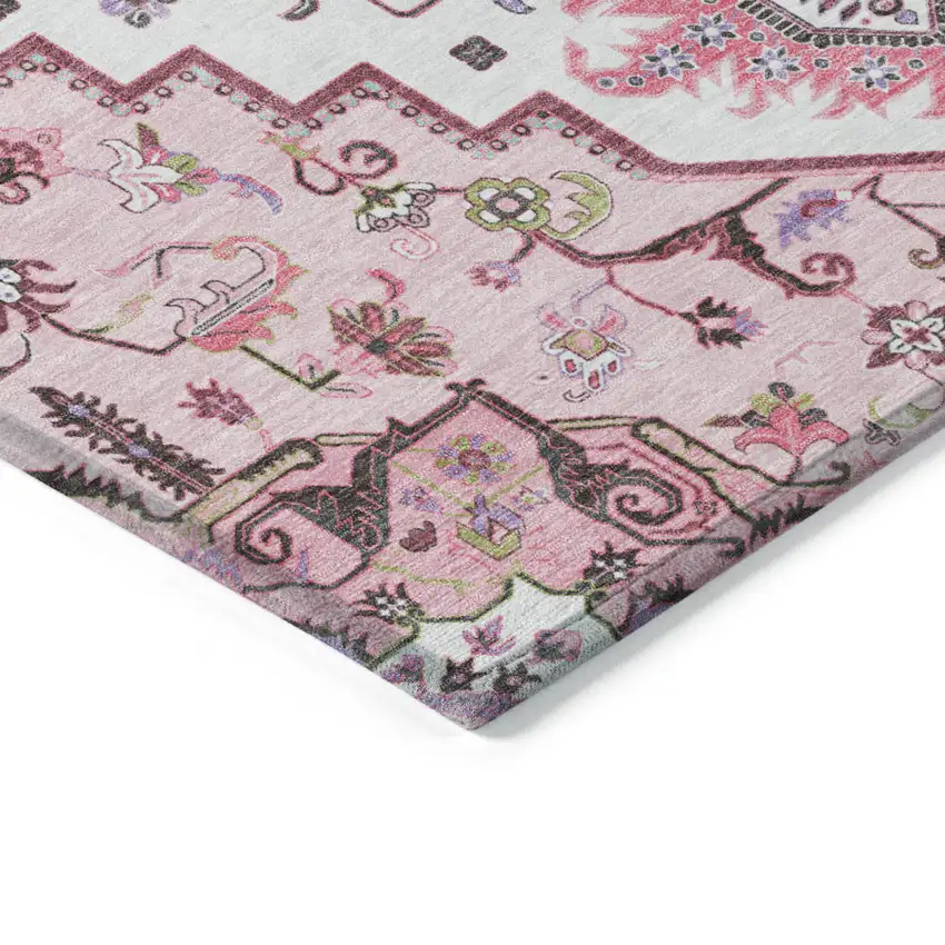 Pink Ivory And Gray Oriental Washable Indoor Outdoor Area Rug Photo 4