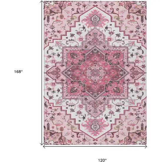 Pink Ivory And Gray Oriental Washable Indoor Outdoor Area Rug Photo 3