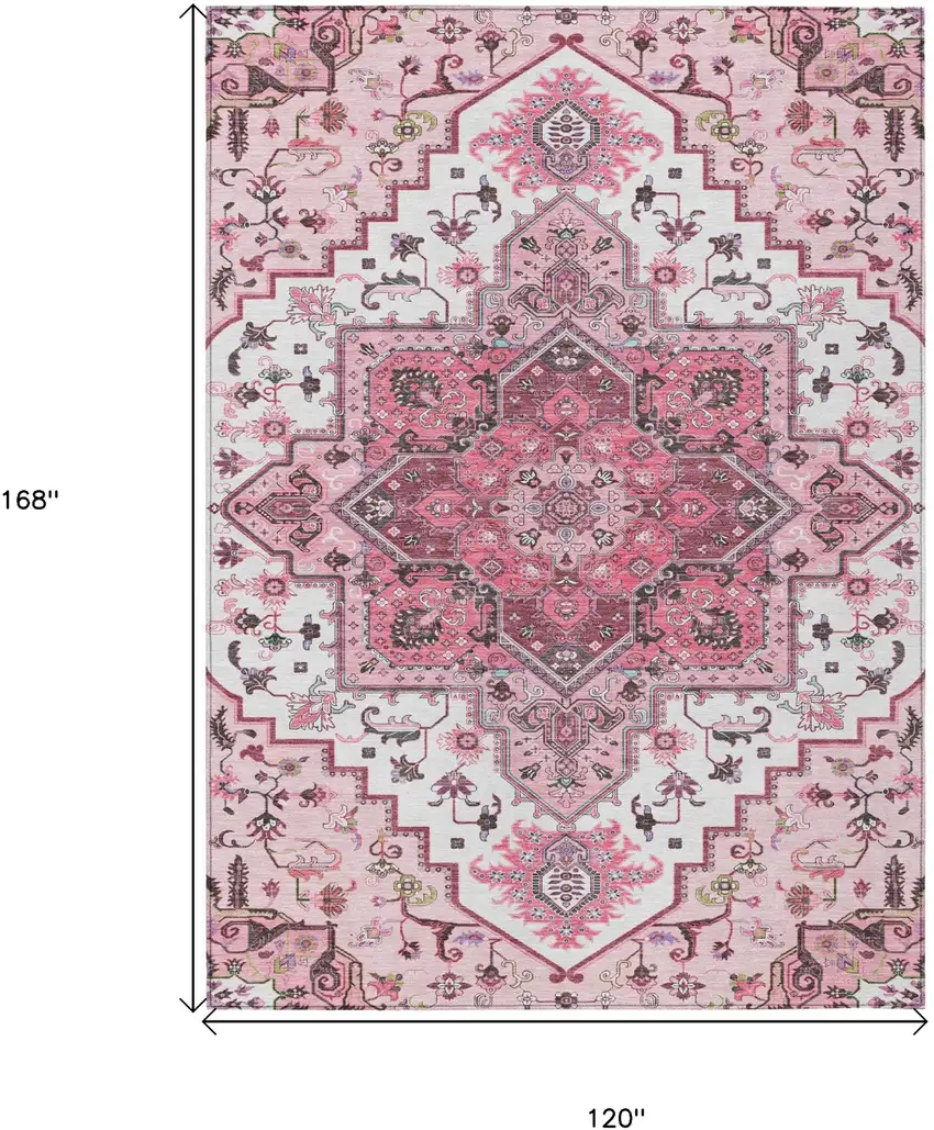 Pink Ivory And Gray Oriental Washable Indoor Outdoor Area Rug Photo 3