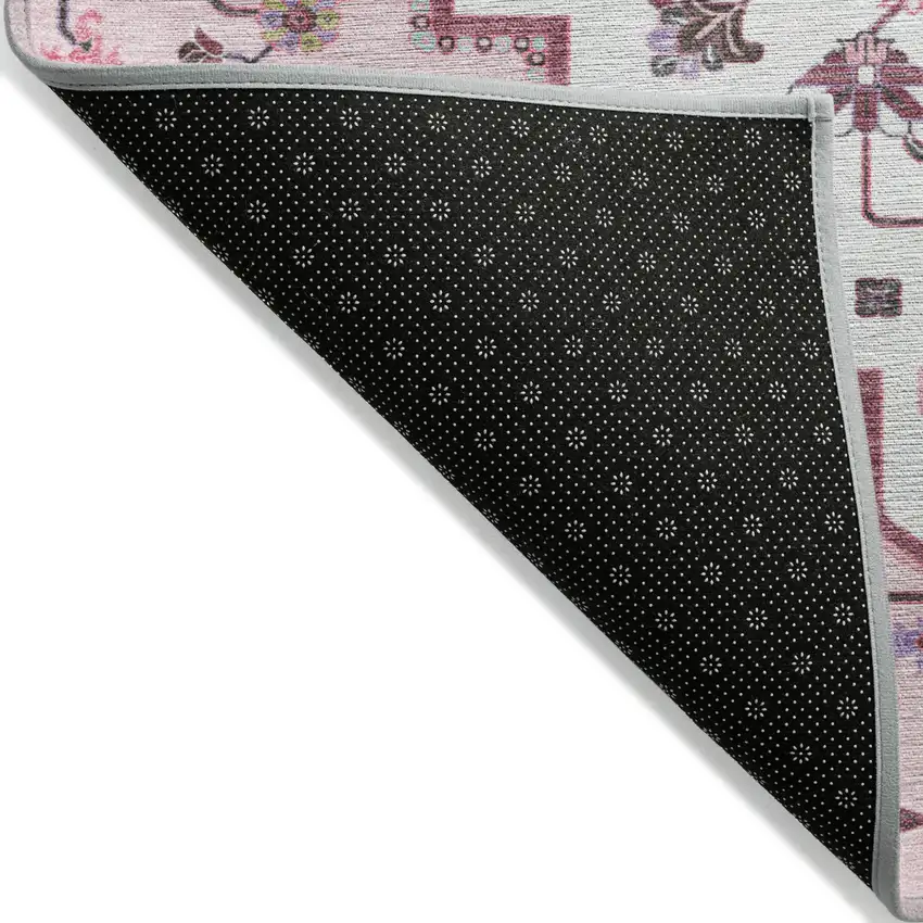 Pink Ivory And Gray Oriental Washable Indoor Outdoor Area Rug Photo 5