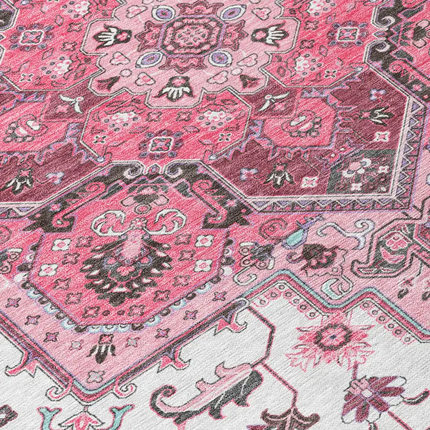 Pink Ivory And Gray Oriental Washable Indoor Outdoor Area Rug Photo 7