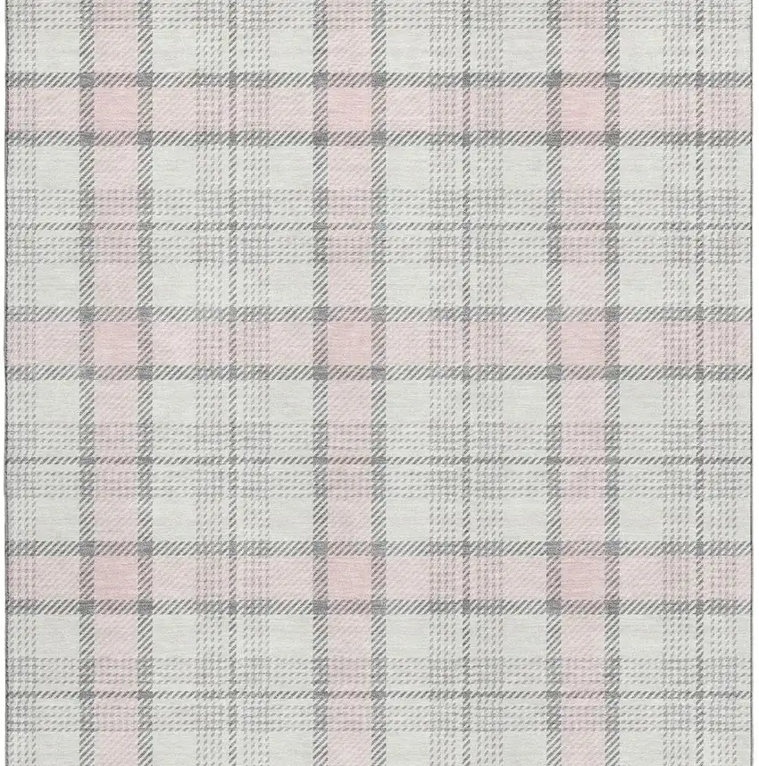Pink Ivory And Gray Plaid Washable Area Rug With UV Protection Photo 3