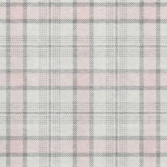 Pink Ivory And Gray Plaid Washable Area Rug With UV Protection Photo 2