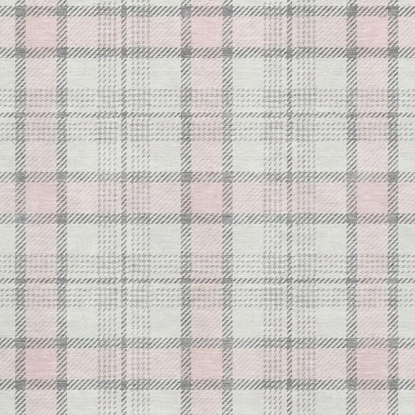 Pink Ivory And Gray Plaid Washable Area Rug With UV Protection Photo 2