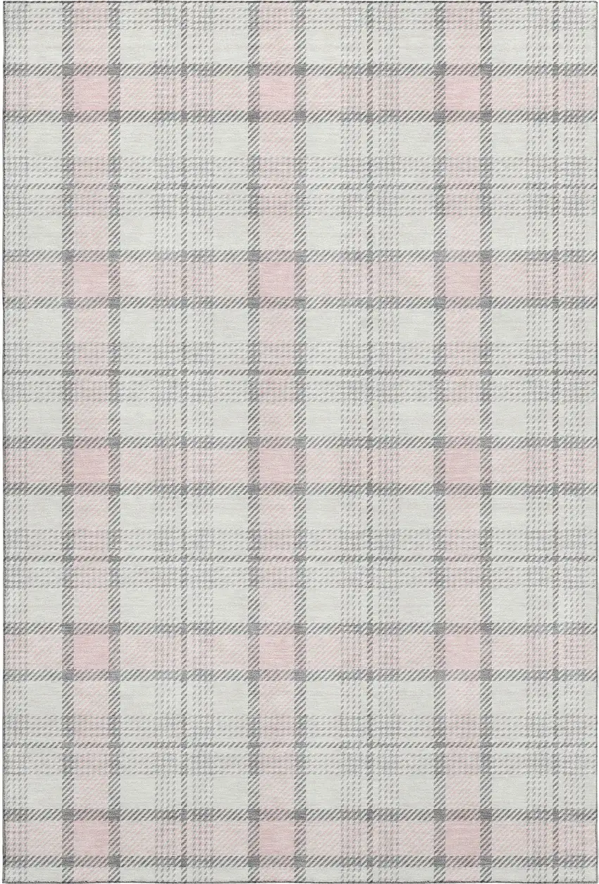 Pink Ivory And Gray Plaid Washable Area Rug With UV Protection Photo 1