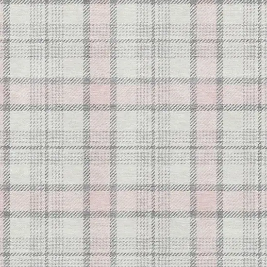 Pink Ivory And Gray Plaid Washable Area Rug With UV Protection Photo 2