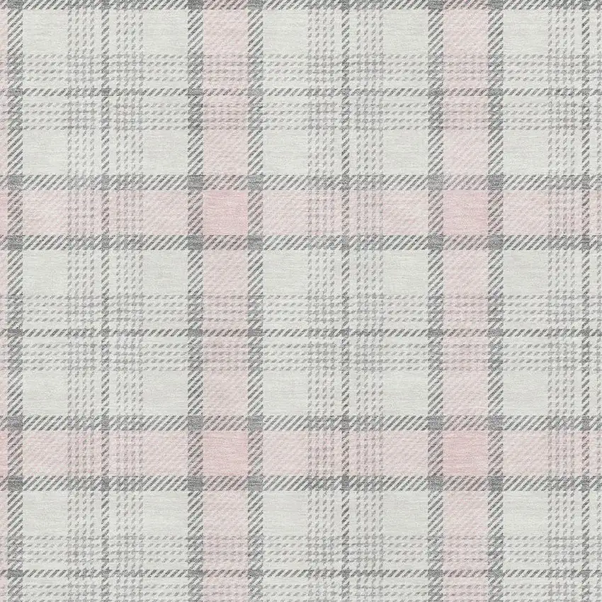Pink Ivory And Gray Plaid Washable Area Rug With UV Protection Photo 2