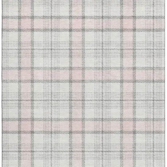 Pink Ivory And Gray Plaid Washable Area Rug With UV Protection Photo 3